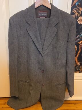 ET VOUS Women's Vintage Charcoal Gray Single-Breasted Suit Jacket and Pants